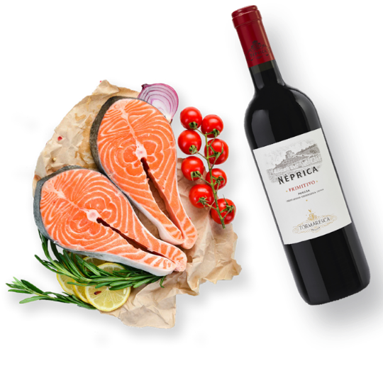 Picture of 800 g Norwegian Salmon Steak & Tormaresca Neprica Primitivo